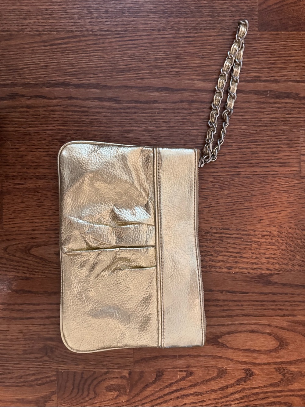 Express Metallic Gold Wristlet Clutch with Chain Strap